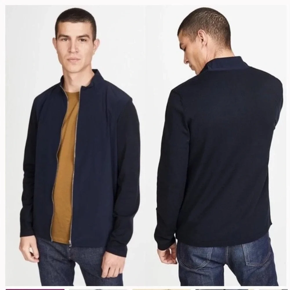 Theory Belville PK Fine Bilen Zip Bomber Jacket Navy Lightweight Modern Size XL